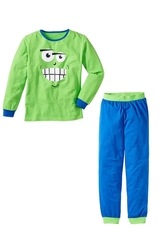 PIJAMA PARA NIñOS (2 PIEZAS) VERDE CHILLóN ESTAMPADOAZUL